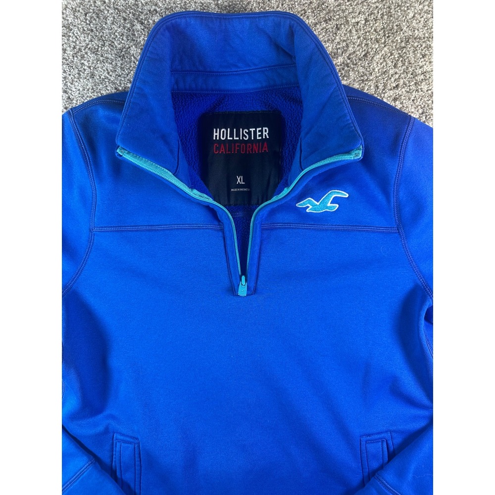 Hollister California Mens XL Royal Blue Quarter Zip Fleece Pullover Sweatshirt